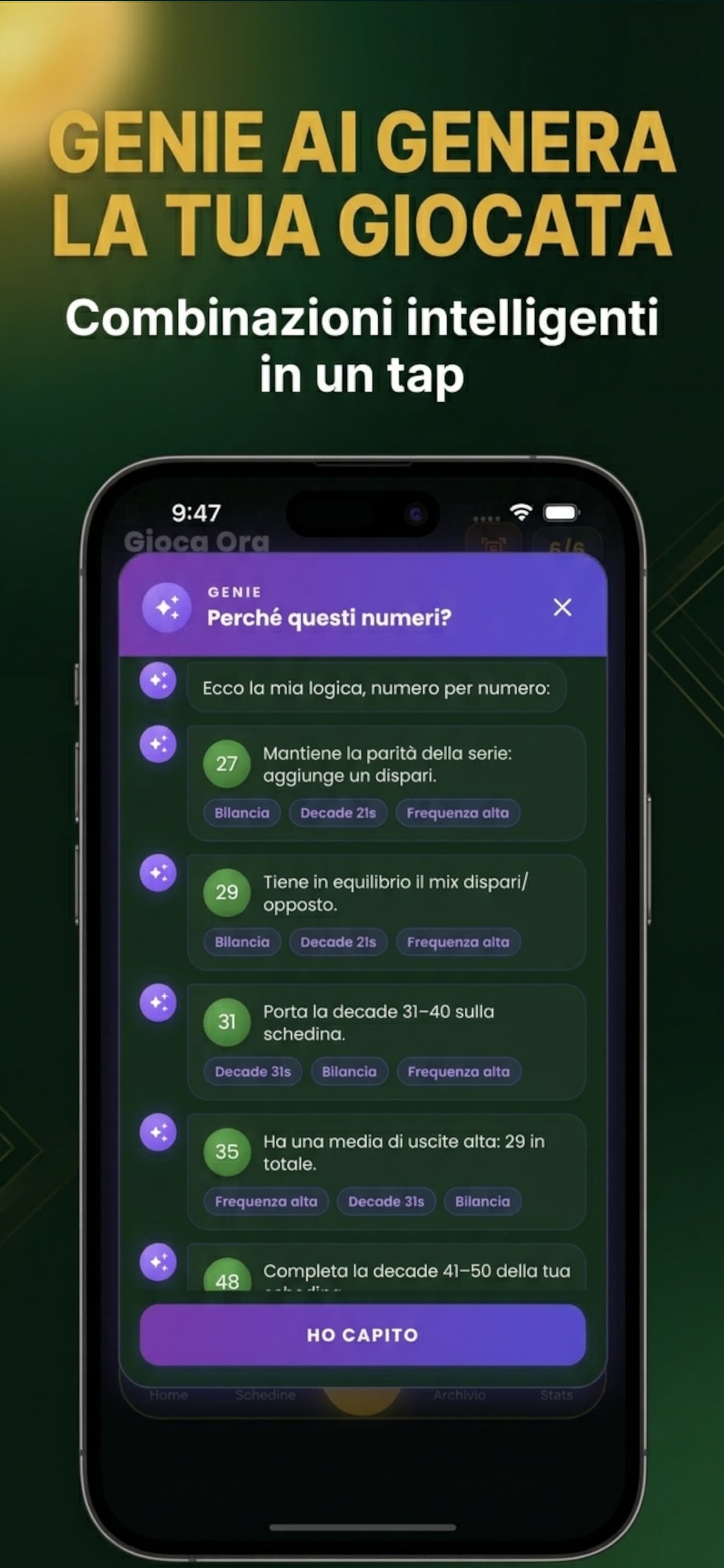 GENIE AI genera combinazioni Superenalotto con spiegazione
